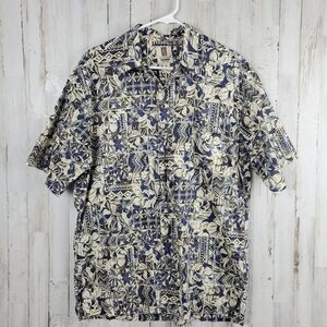 Tori Richard Hawaiian Button-Down Shirt Blue Floral Size Large